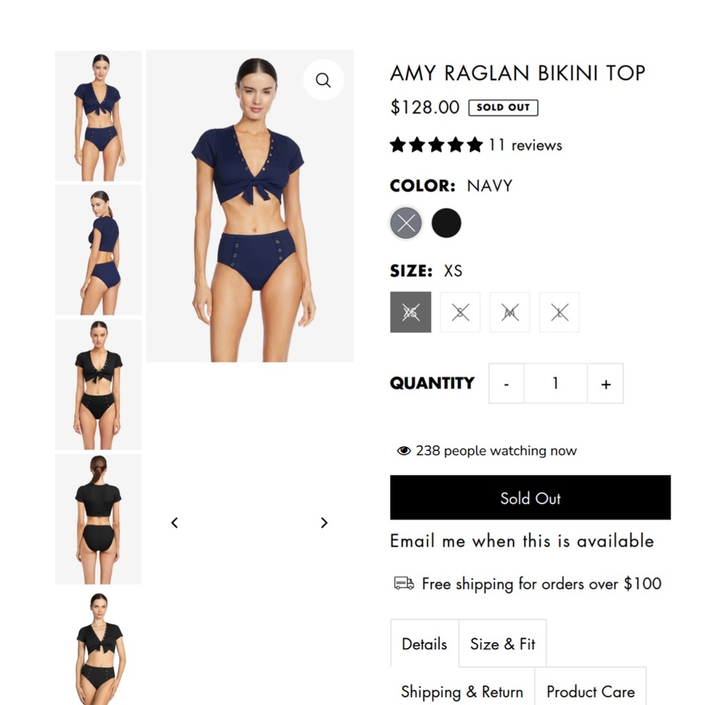 NWT Sold Out Robin Piccone Blue Crop Cut Out Bikini Top